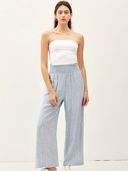Striped Linen Blend Wide Leg Pant