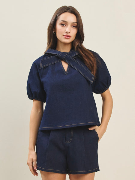 Bow Denim Blouse