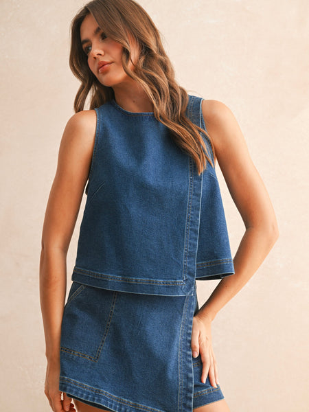 Asymmetric Cut Denim Top