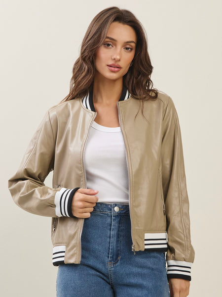 Vegan Leather Bomber Jacket