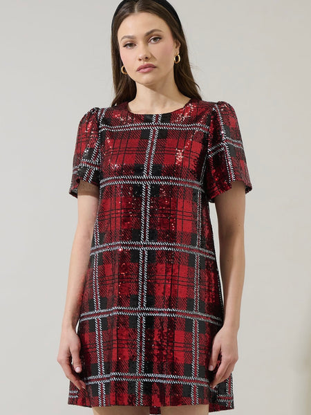 Fedra Sequin Plaid Mini Dress