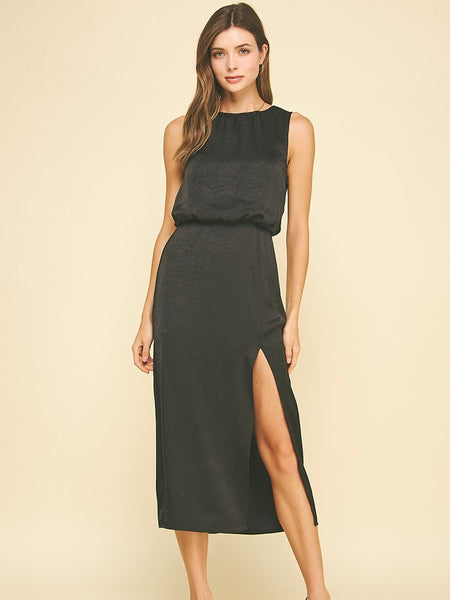 Silky Side Slit Midi Dress