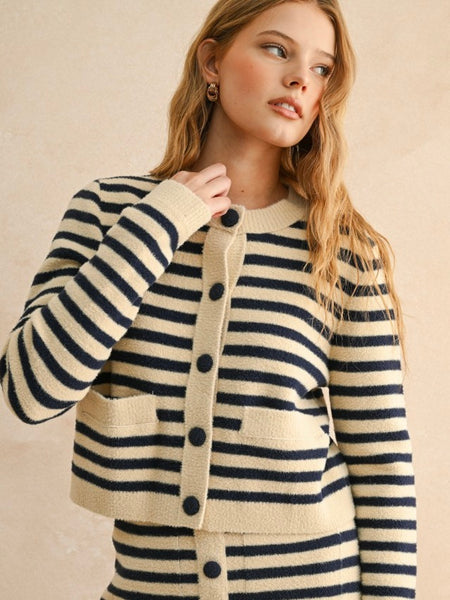 Button Down Striped Cardigan