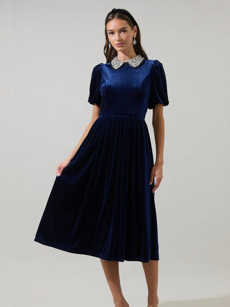 Francie Rhinestone Velvet Midi Dress