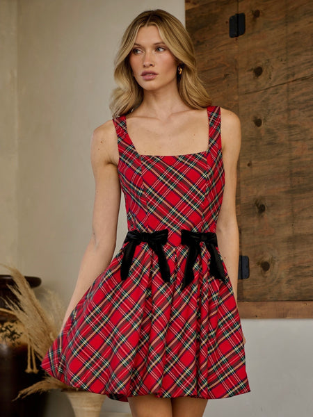 Sellora Plaid Boxie Bow Mini Dress