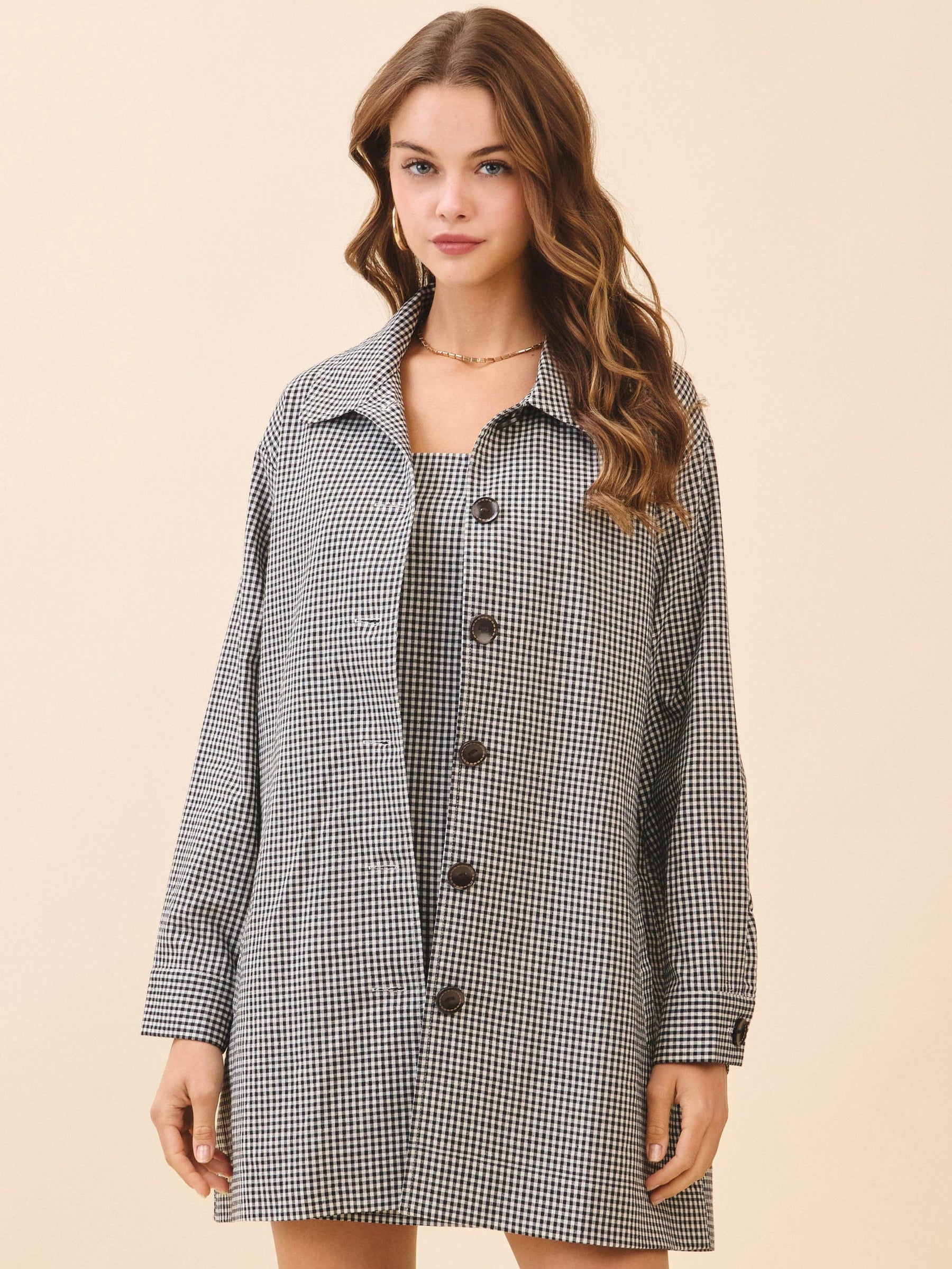 Gingham Oversize Button Down Jacket