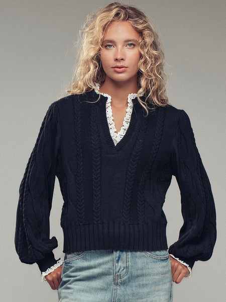 Cable Knit Lace Trim Sweater
