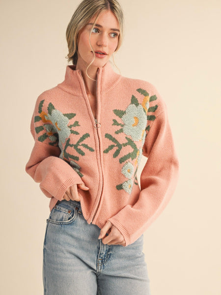 Flower Power Zip Front Sweater