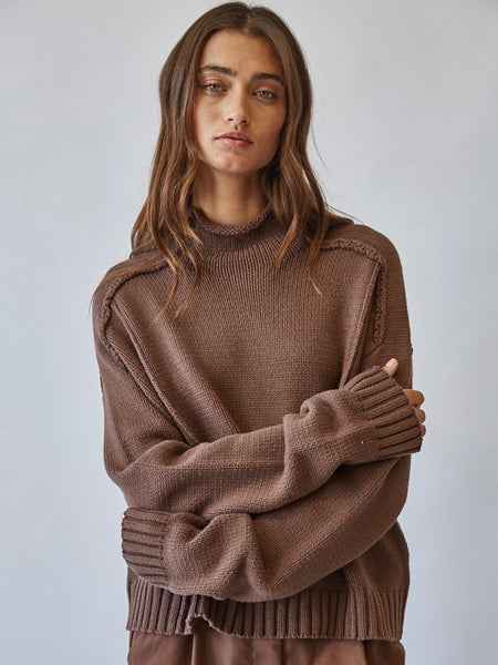 Mock Neck Exposed Seam Sweater