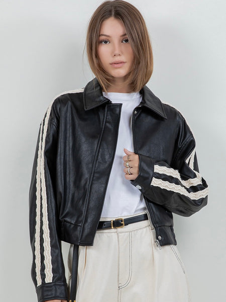 Faux Leather Track Jacket