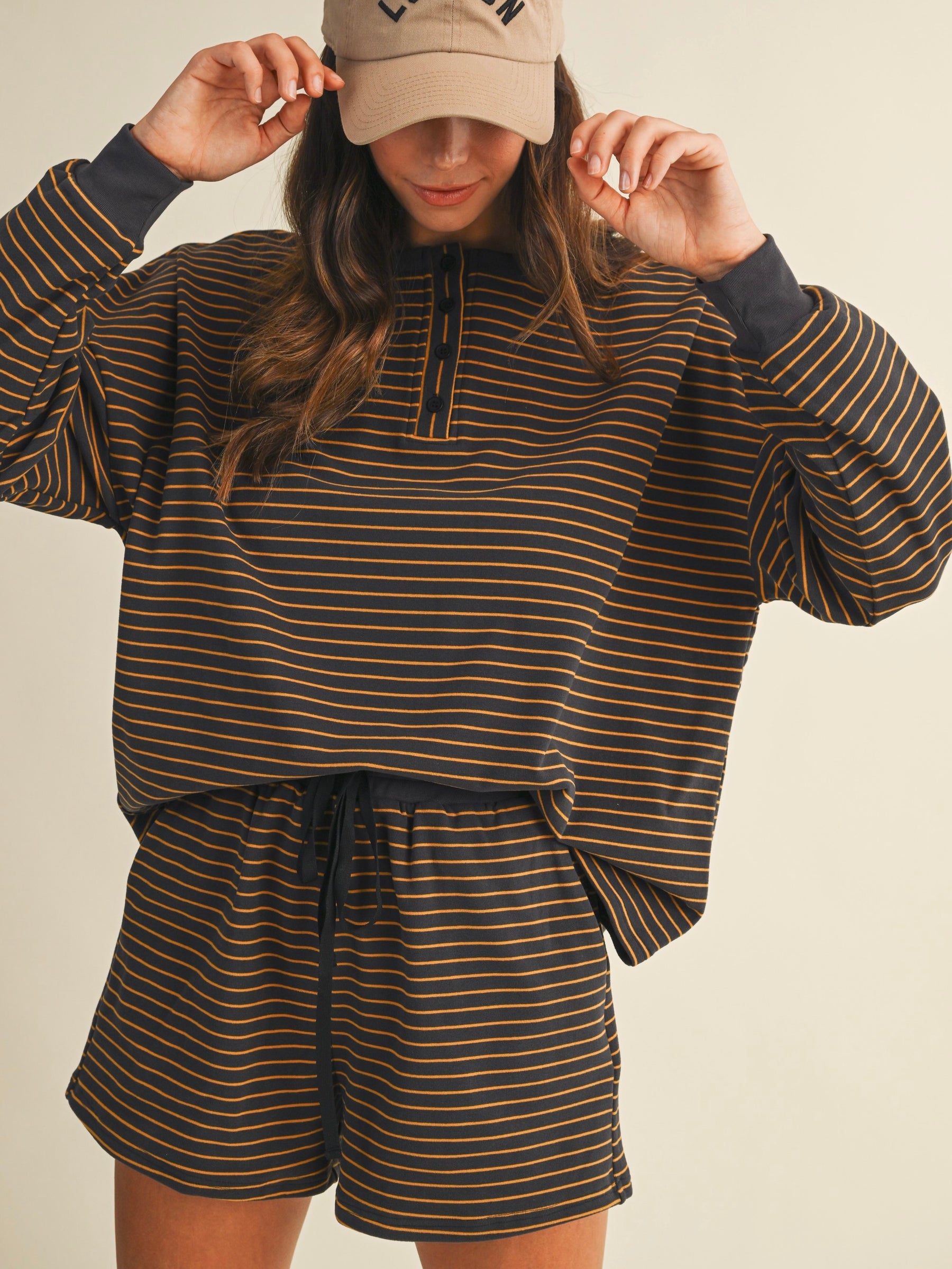 Soft Brushed Pin Stripe Knit Shorts