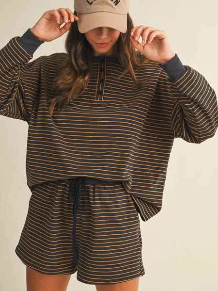 Soft Brushed Pin Stripe Knit Shorts
