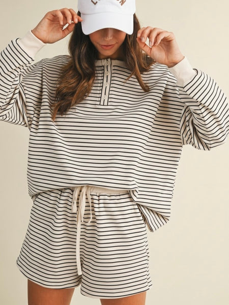 Soft Brushed Pin Stripe Knit Shorts
