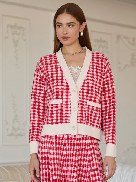 Checkered Pattern Knit Cardigan