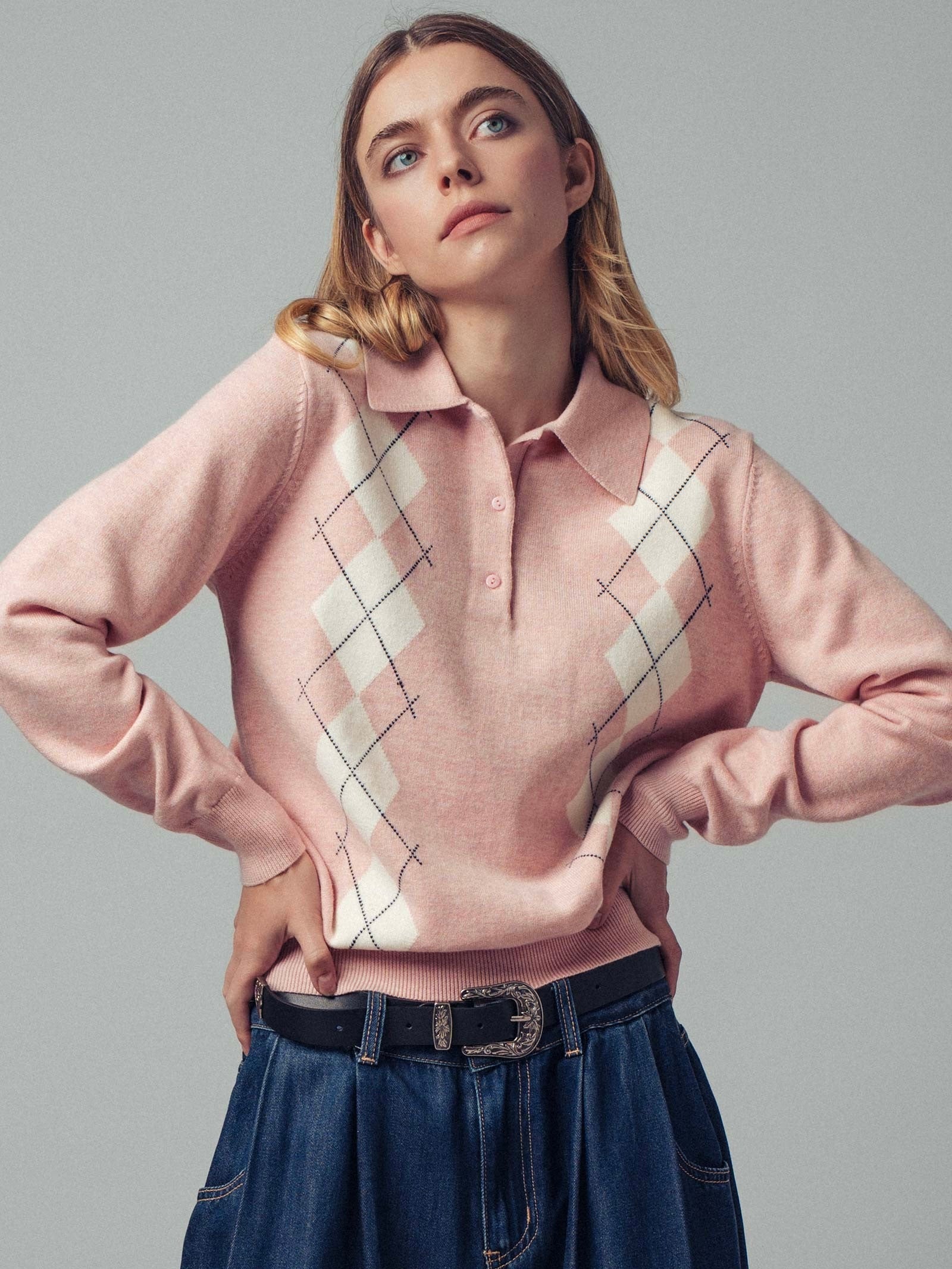 Preppy Argyle Polo Sweater