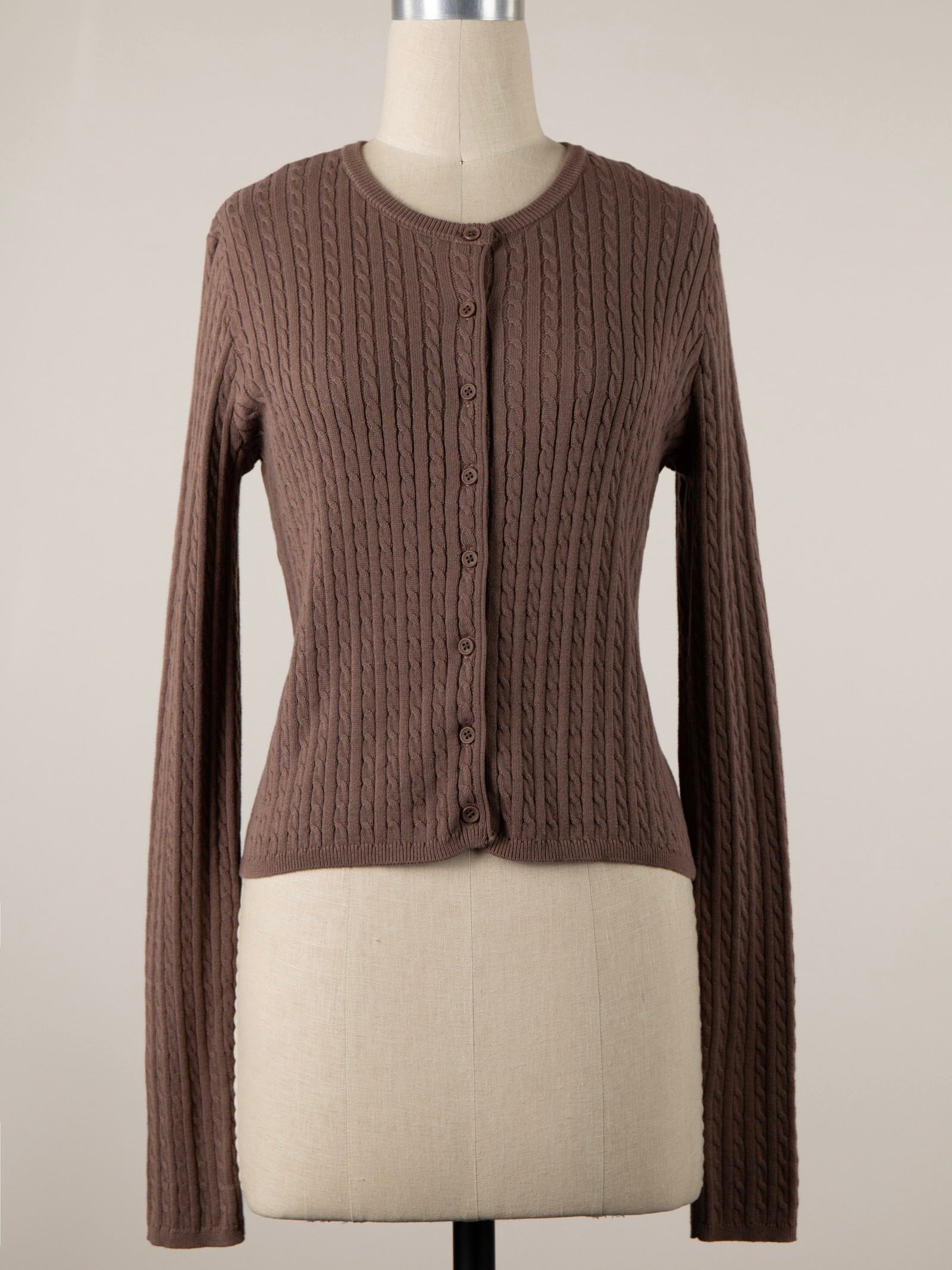 Braid Knit Button Down Crop Cardi