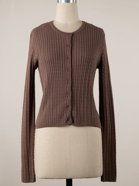 Braid Knit Button Down Crop Cardi