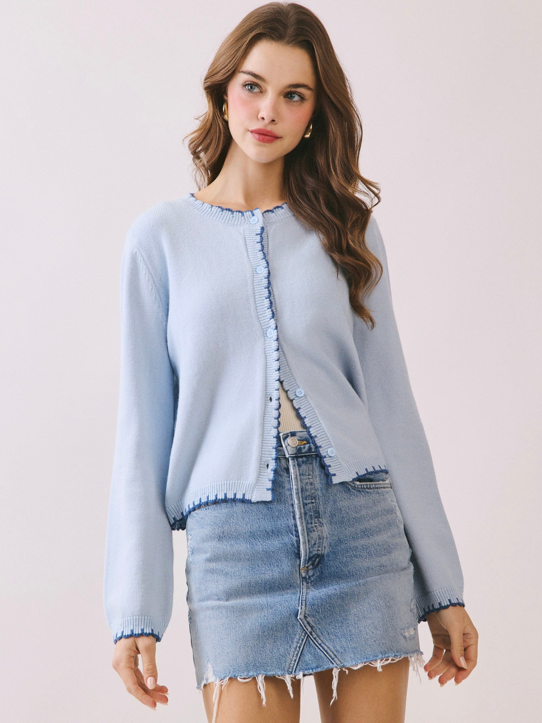 Contrast Scallop Trim Cardi