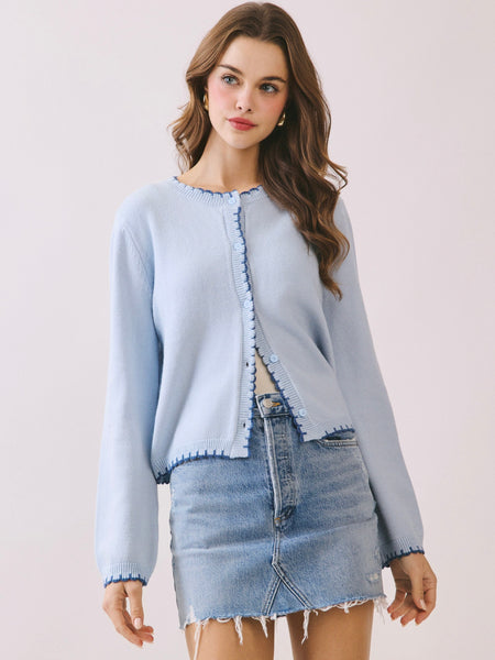 Contrast Scallop Trim Cardi