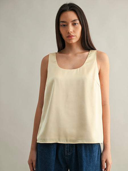 Satin Sleeveless Scoop Neck Tank
