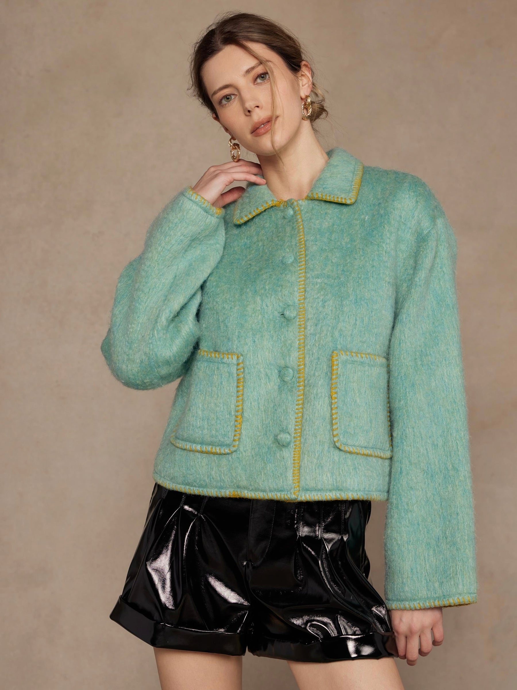 Contrast Embroidery Wool Jacket