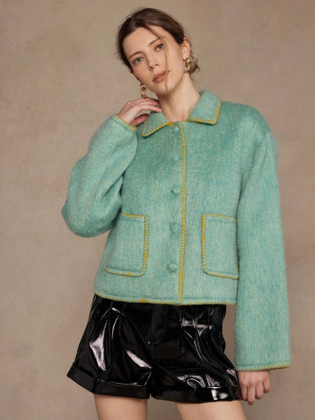 Contrast Embroidery Wool Jacket