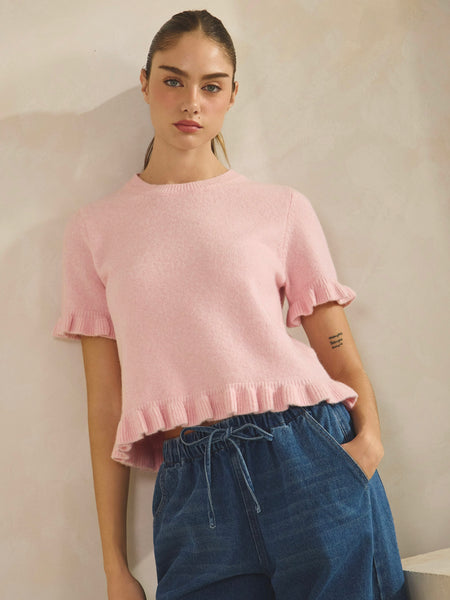Ruffle Hem Knit Sweater Tee