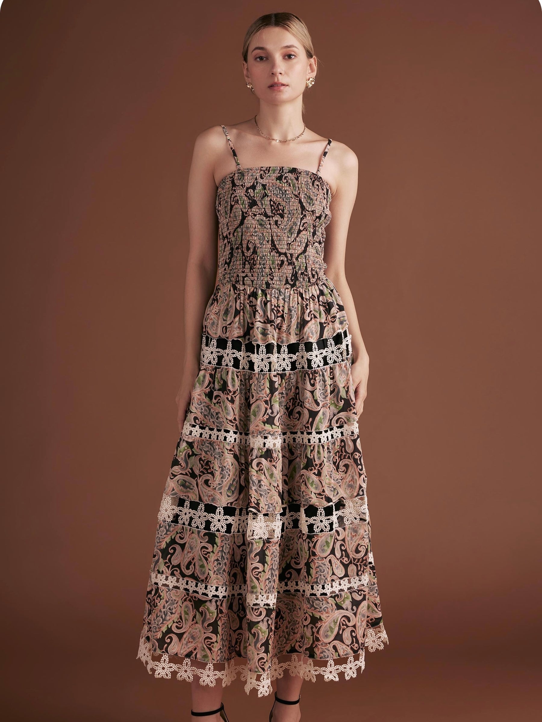 Posh Paisley Eyelet Lace Midi Dress