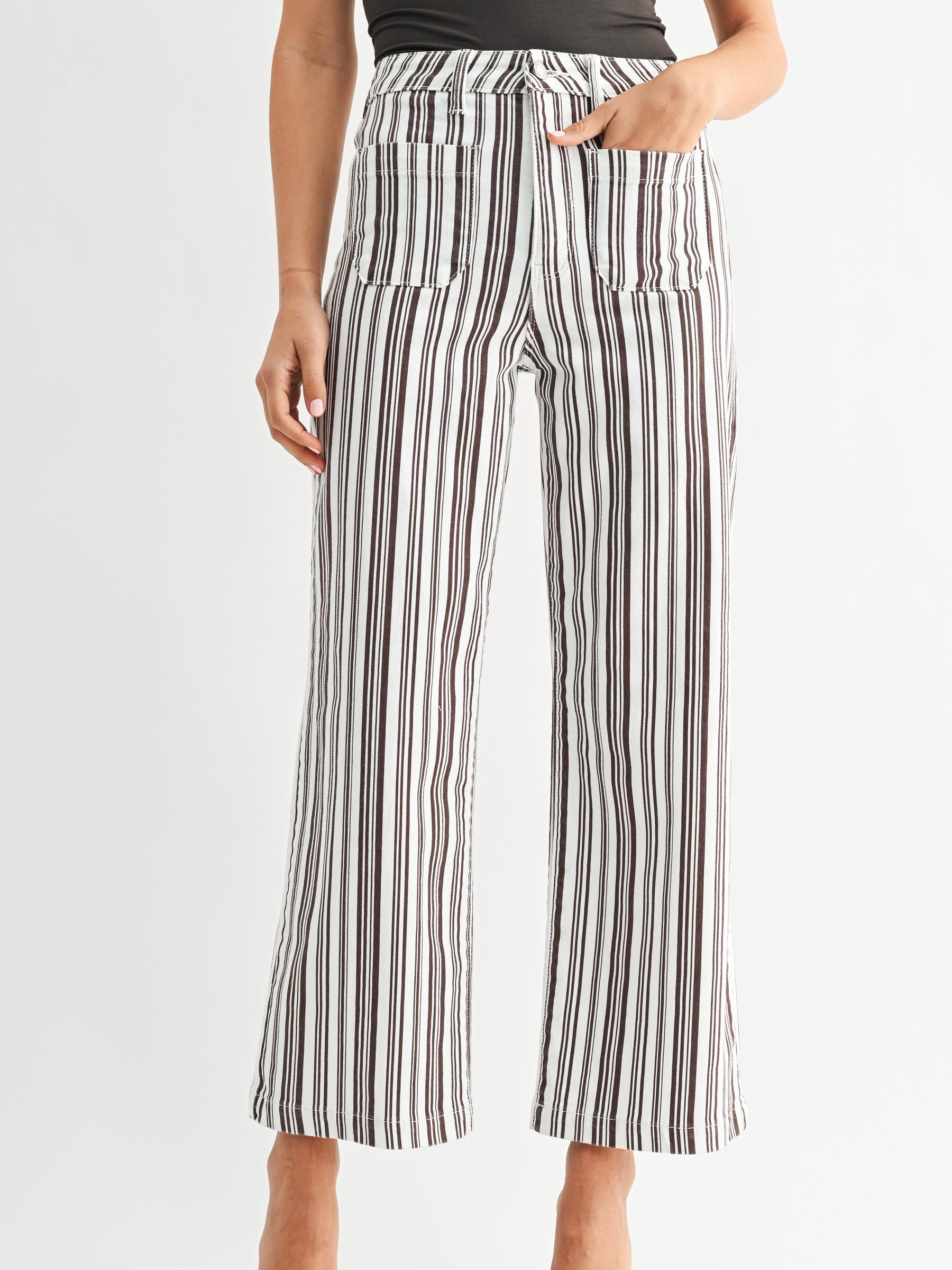 Just Black Denim : Stripe Patch Pocket Wide Leg