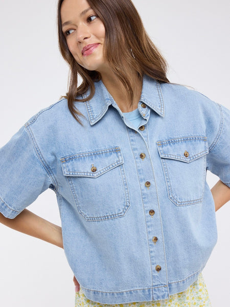 Crop Button Up Denim Shirt