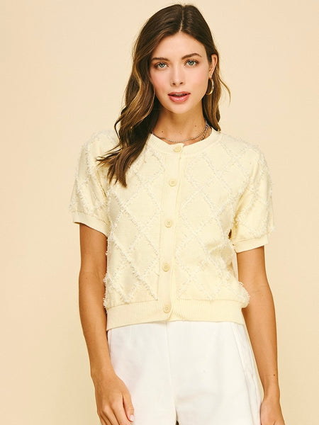 Textured Diamond Pattern Knit Cardigan