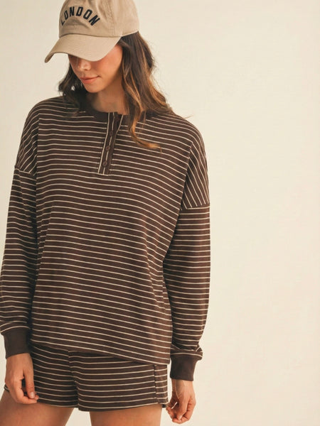 Soft Brushed Pin Stripe Knit Pullover