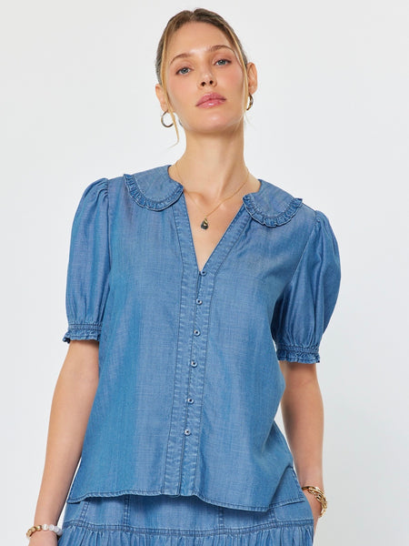 Peter Pan Collar Chambray Top