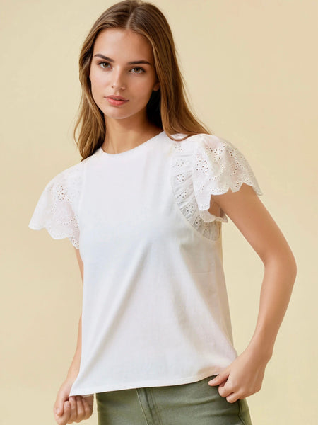 Ruffled Eyelet Short Sleeve Top