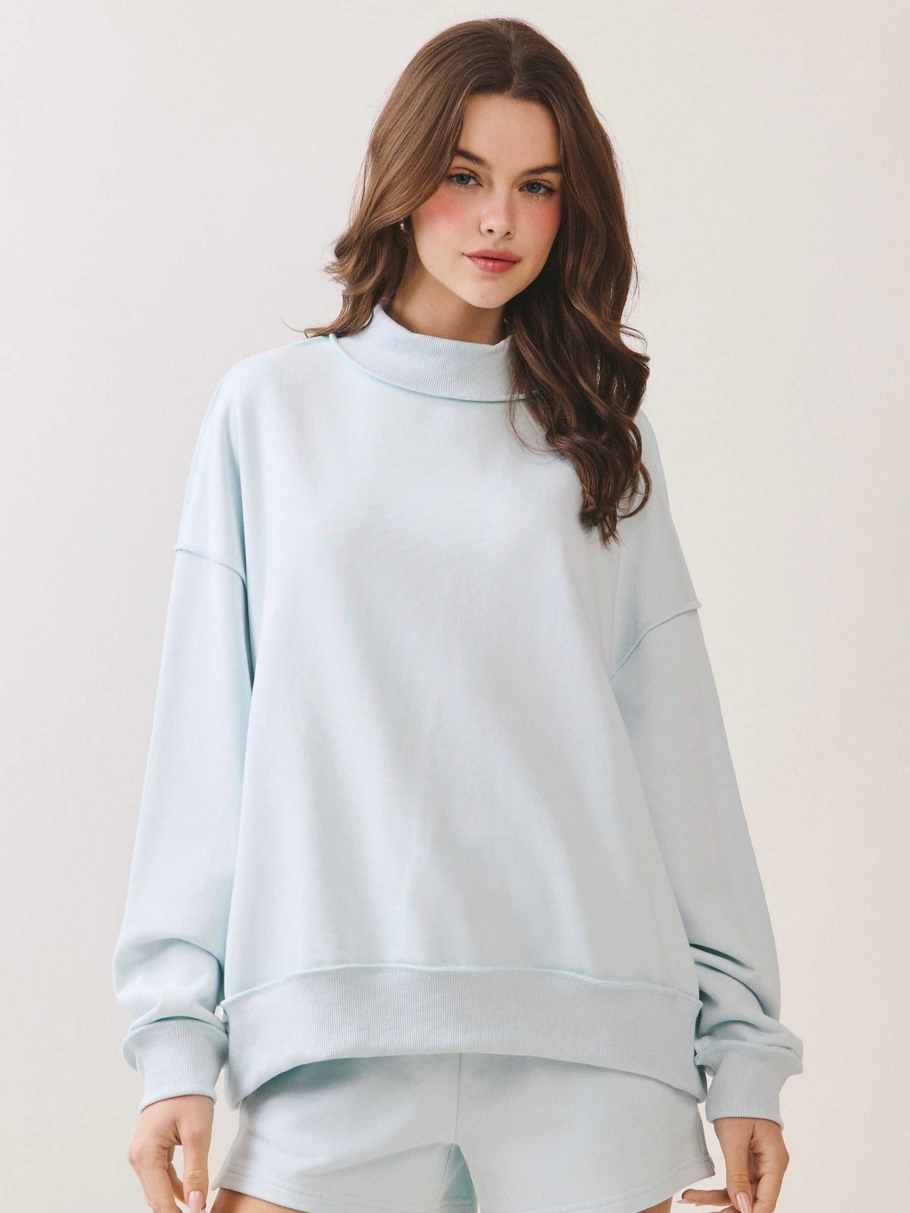 Mock Neck Drop Shoulder Top