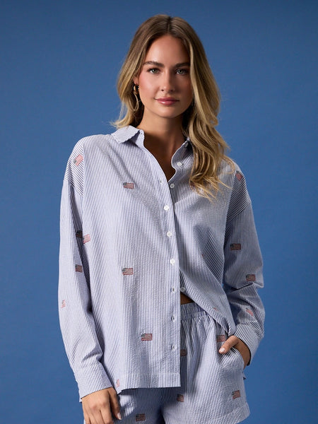 Flag Embroidered Oversized Shirt