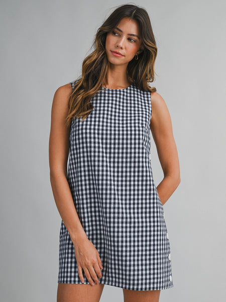 Gingham Plaid Side Button Dress