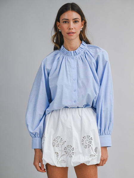 Ruffle Neck Long Sleeve Blouse