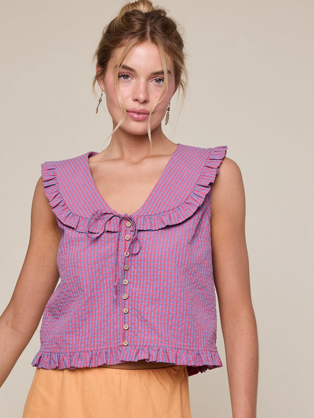 Ruffled Collar Plaid Blouse