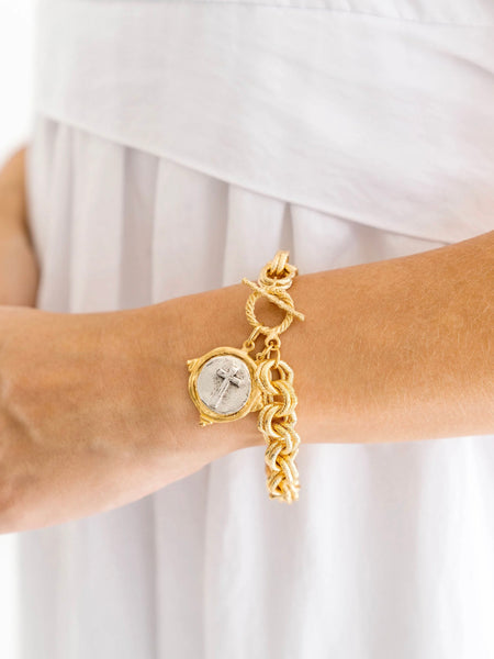 Susan Shaw Gold & Silver Italian Intaglio Cross Bracelet