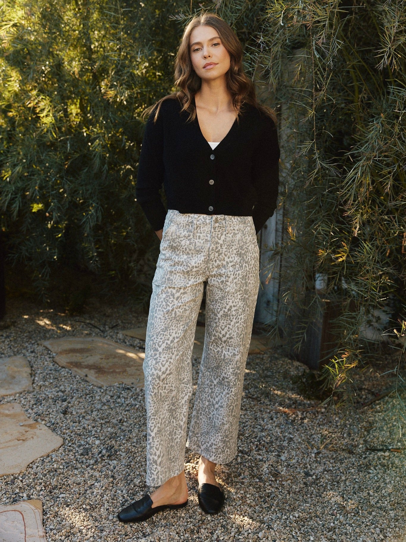 Vervet : High Rise Leopard Print Baggy Wide Leg