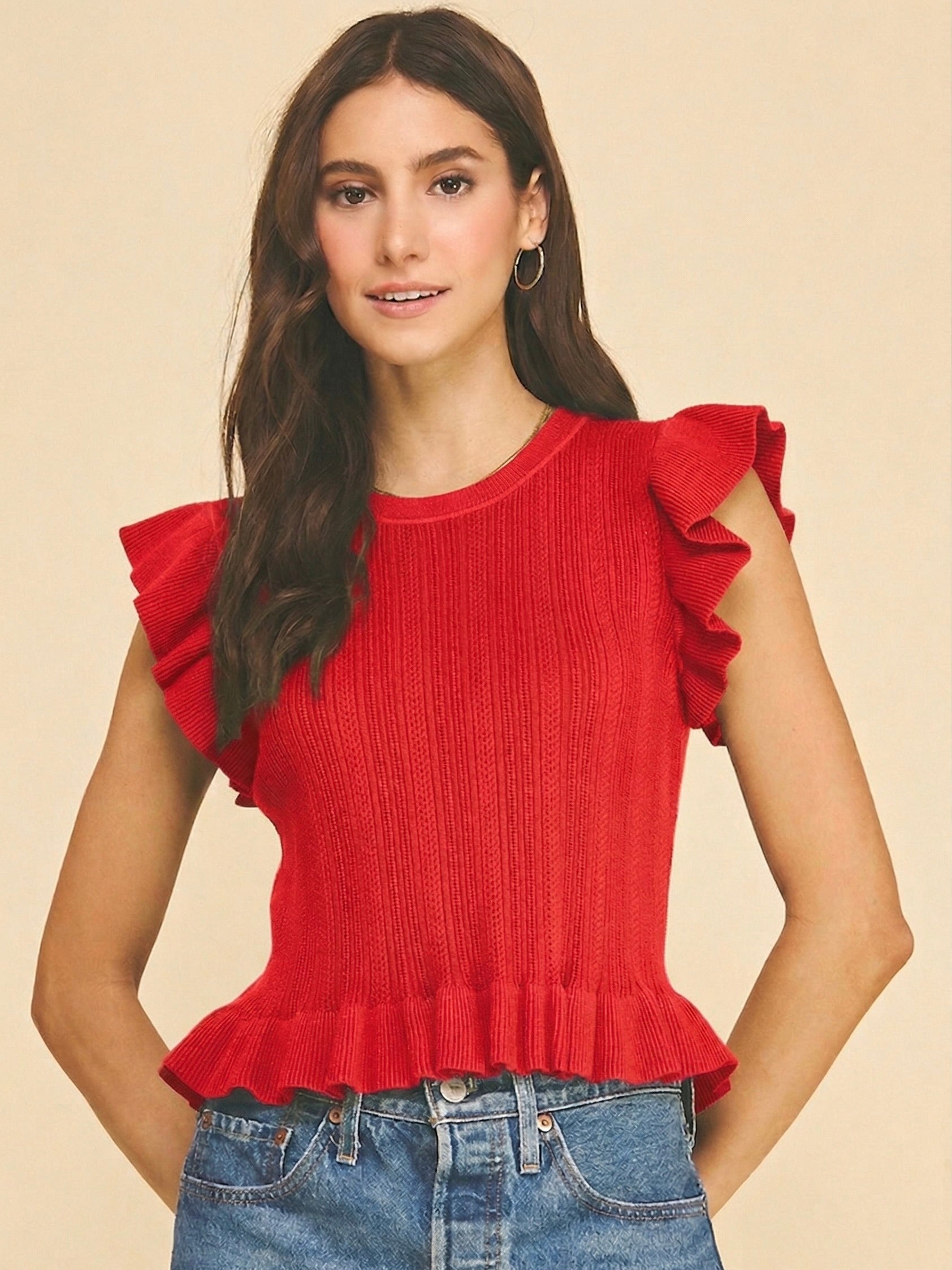 Ruffled Hem Rib Knit Top