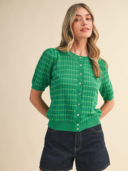 Pointelle Short Sleeve Sweater