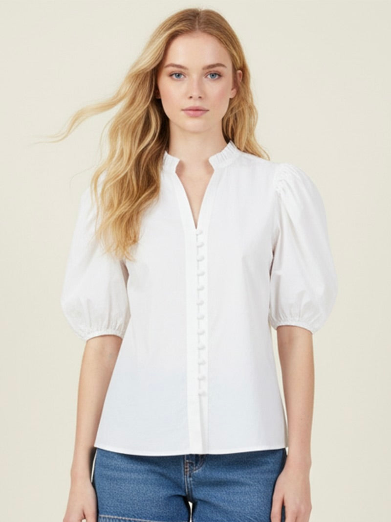 Ruffle Collar Puff Sleeve Blouse