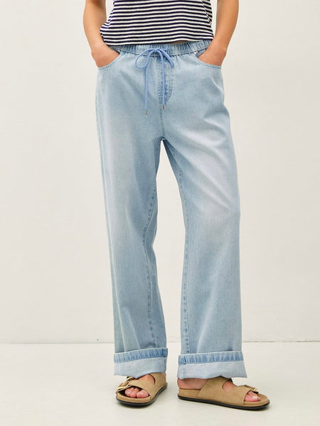 Drawstring Wide Leg Denim Pant