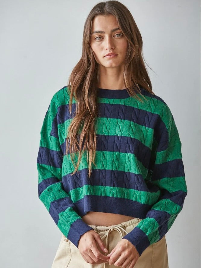 Cable Knit Striped Sweater