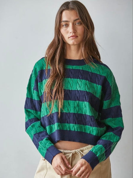 Cable Knit Striped Sweater