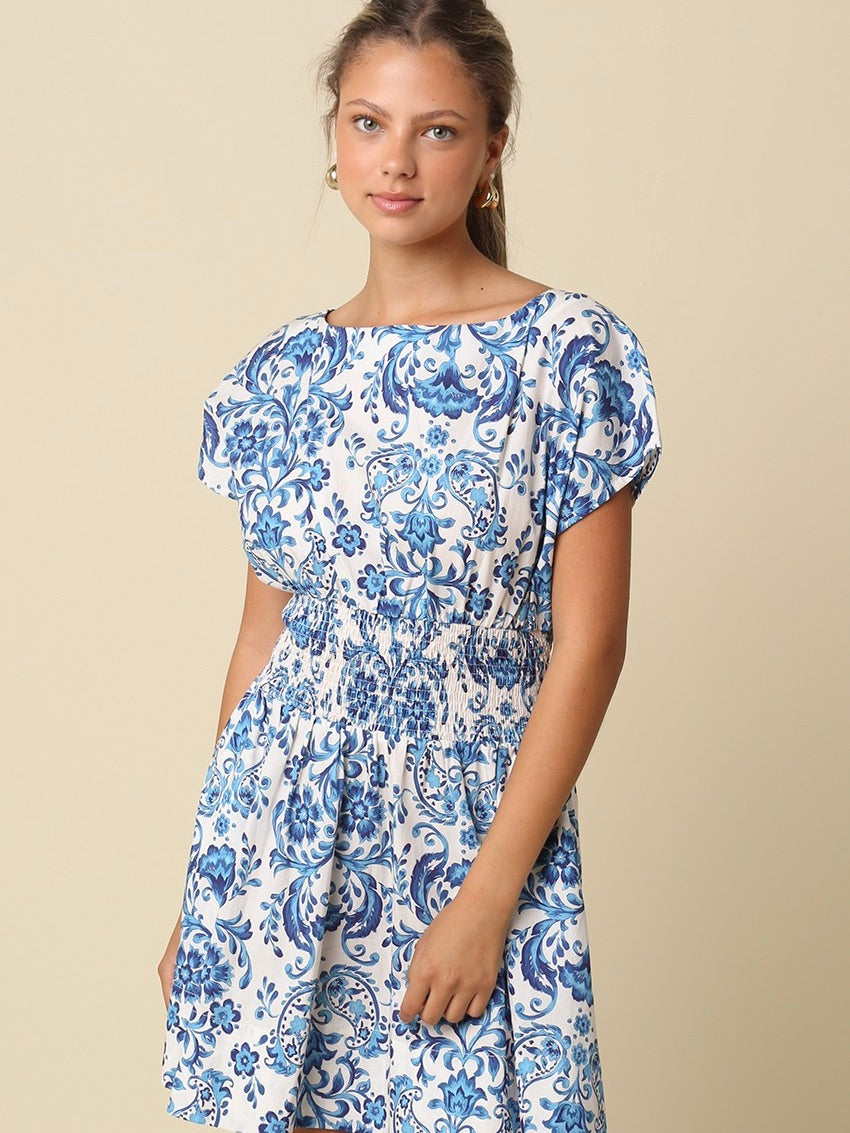 Sena Tile Print Mini Dress