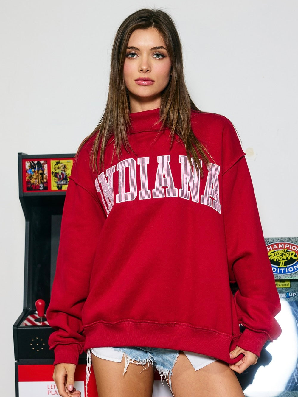Indiana Lettering Embroidered Mock Neck