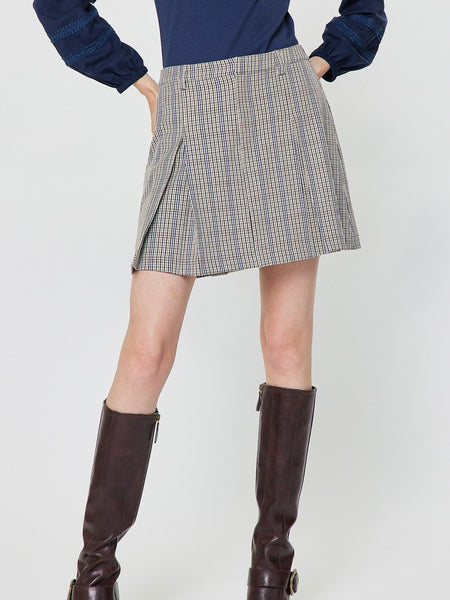 Plaid Aline Pintuck Mini Skirt
